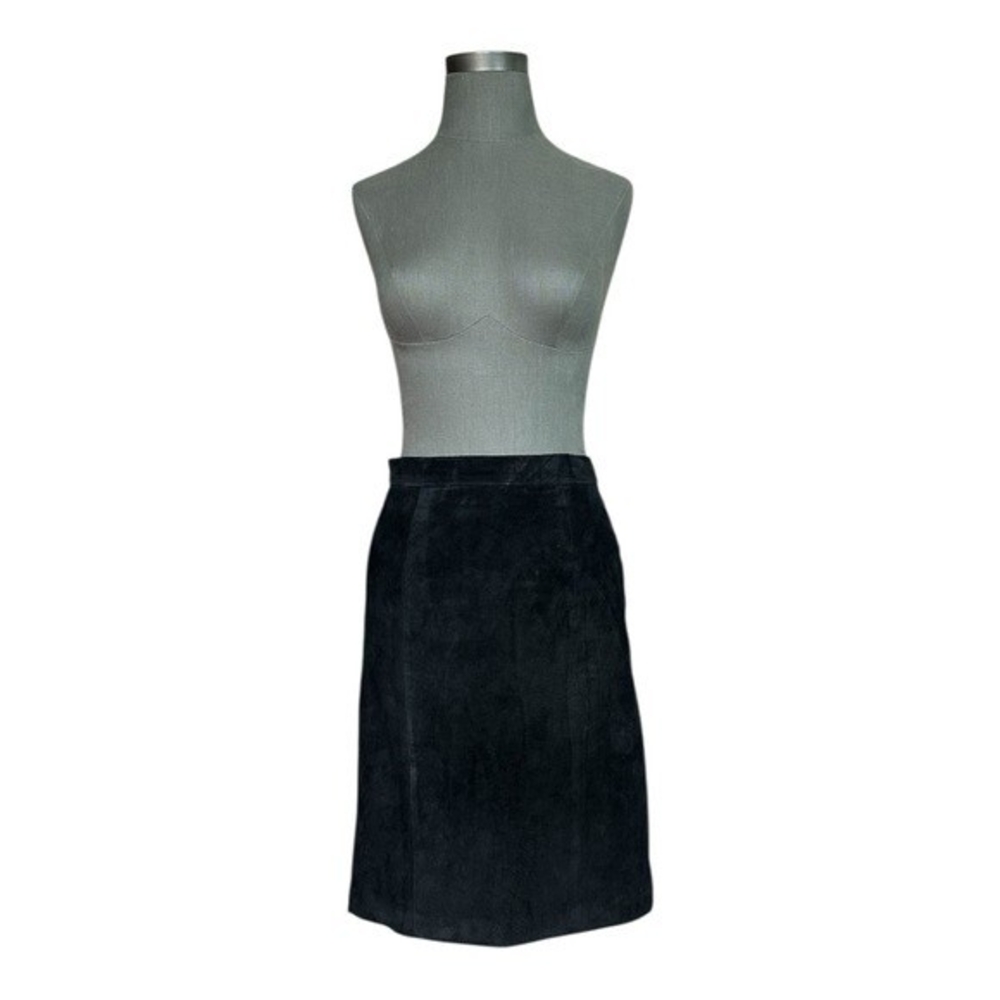 Vintage ADA Black 100% Suede Leather High Waist Pencil Skirt Sz 7/8 28W EXC